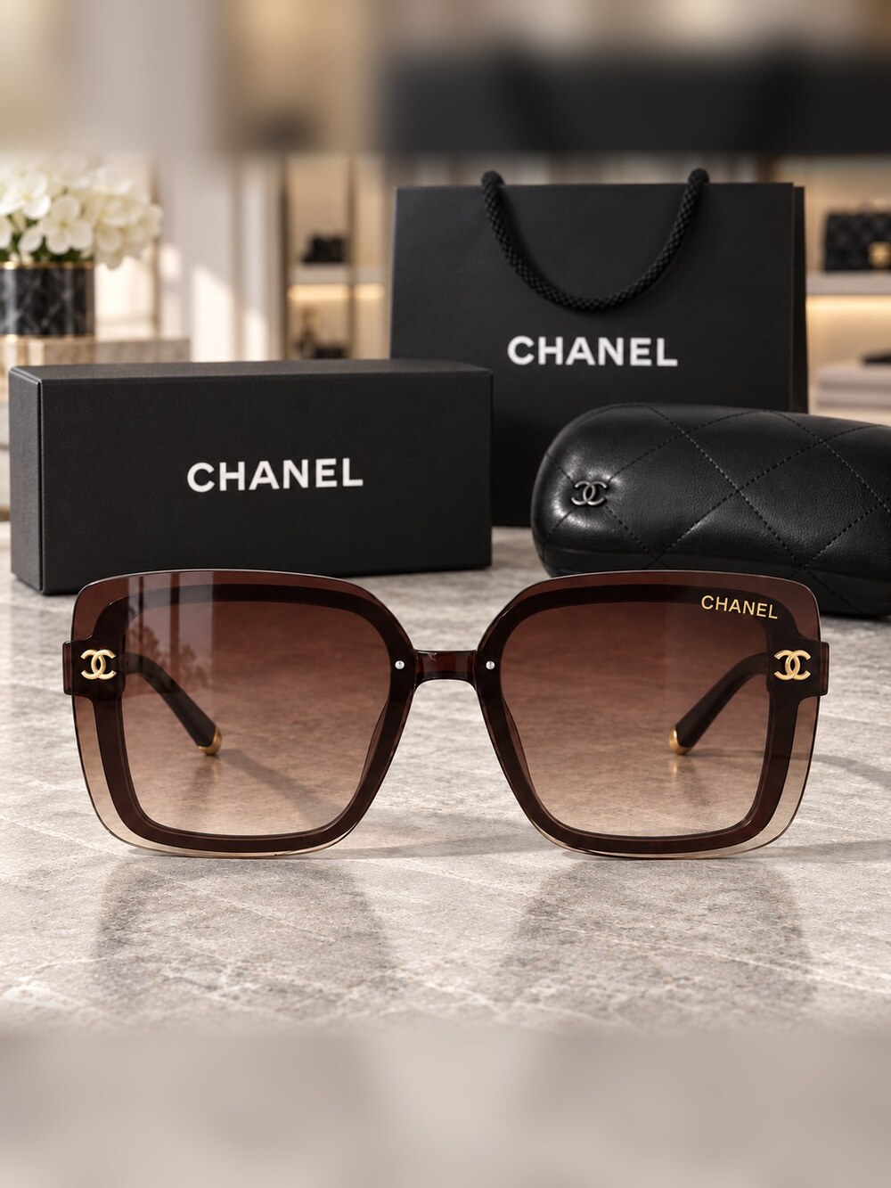 Chanel Brown Tinted Square Shades